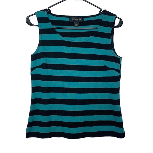 st John womens small p knit wool tank top sleeveless black blue stripe casual - Picture 1 of 8